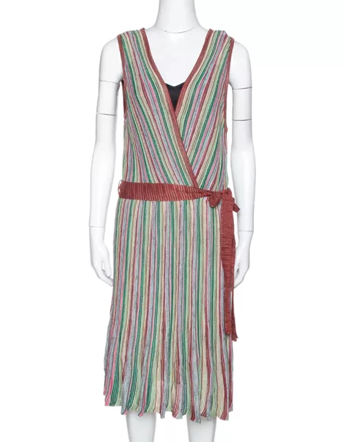 M Missoni Multicolor Striped Rib Knit Sleeveless Belted Dress