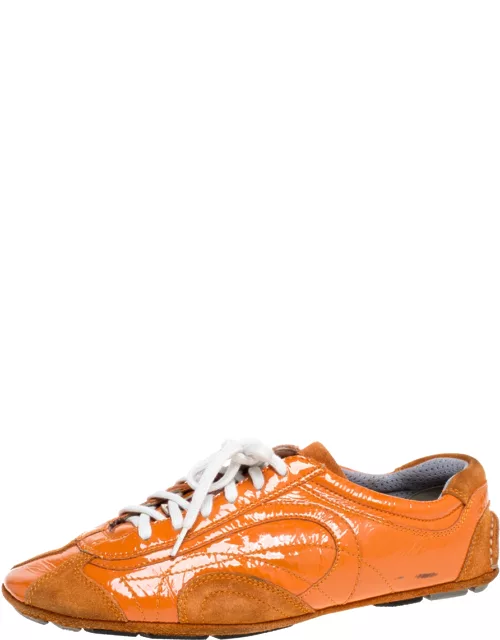 Prada Orange Suede And Patent Leather Vintage Low Top Sneaker