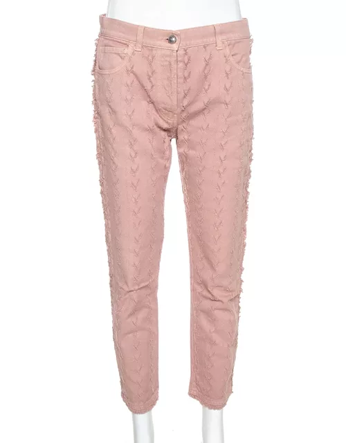 Etro Pink Cotton Distressed Pattern Straight Leg Jeans