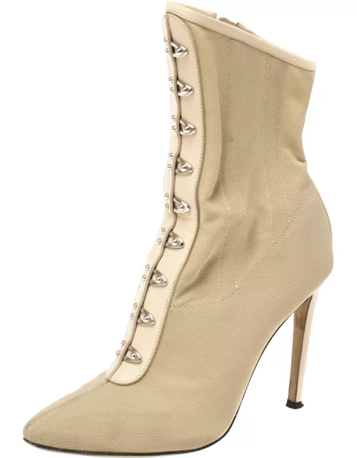 Giuseppe Zanotti Beige Fabric and Leather Trim Ankle Boot