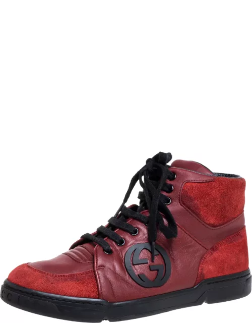 Gucci Red Leather And Suede High-Top Sneaker