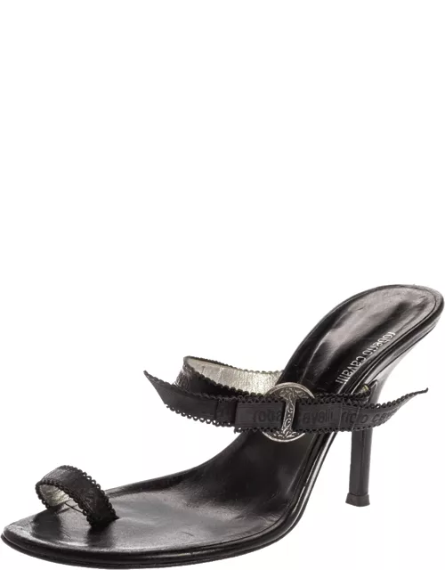Roberto Cavalli Black Leather Toe Ring Sandal
