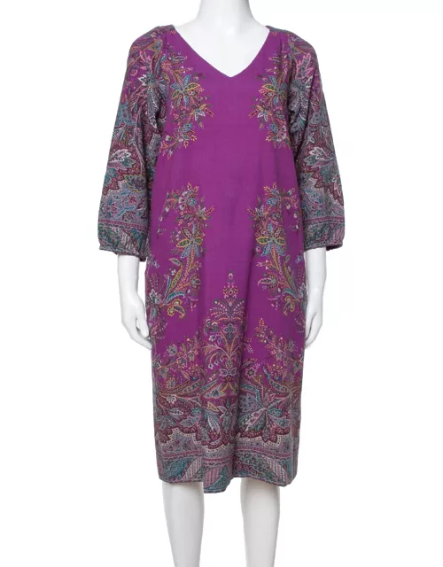 Etro Purple Floral Print Wool Shift Dress