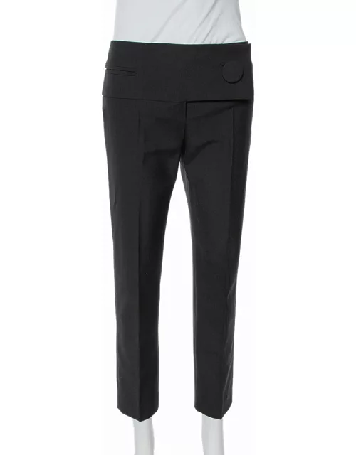 Balenciaga Black Wool Flap Closure Detail Tailored Pants