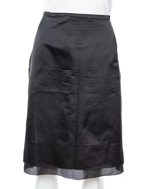CH Carolina Herrera Black Satin Silk Pleat Underlay Skirt
