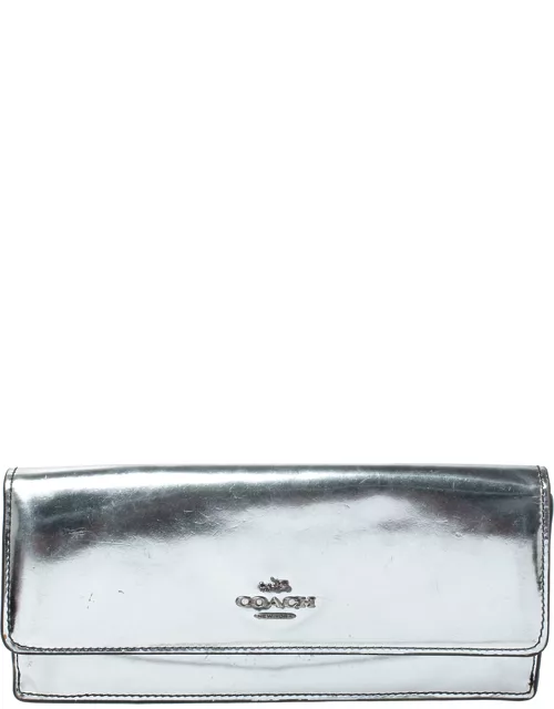 Coach Metallic Silver Patent Leather Continental Wallet