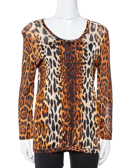 Dior Brown Leopard Print Knit Pleat Front Top