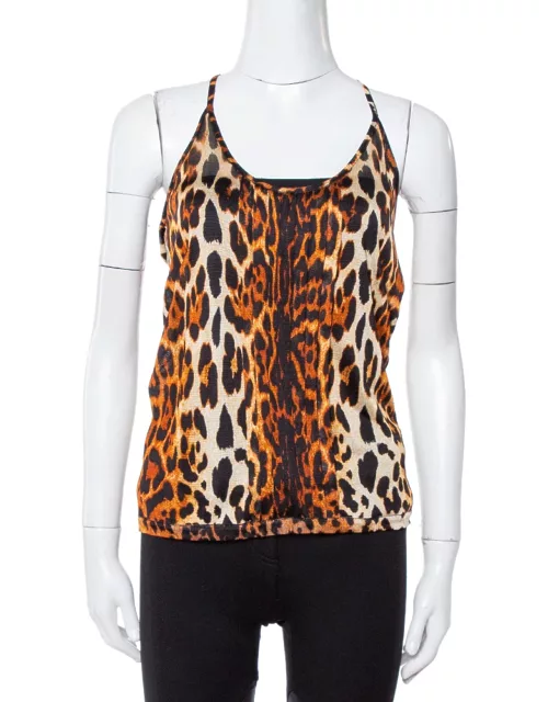 Dior Brown Leopard Print Knit Pleat Front Tank Top