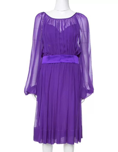 Dolce & Gabbana Purple Silk Chiffon Gathered Dress