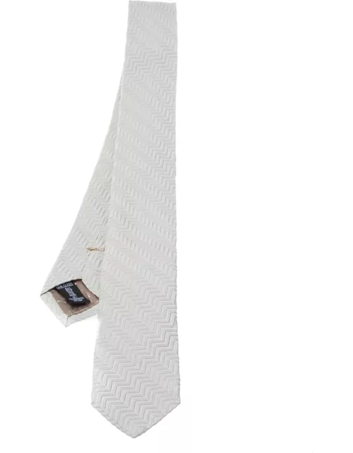Emporio Armani Ivory Silk Zig Zag Embossed Skinny Tie