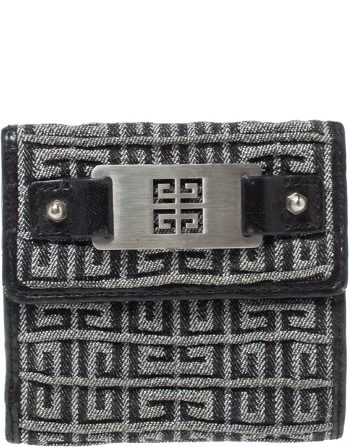 Givenchy Silver/Black Canvas and Leather Trim Embossed Logo Trifold Wallet