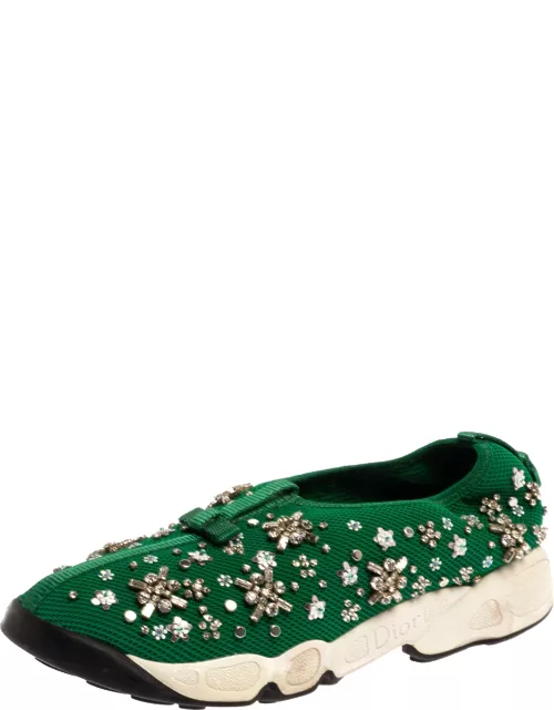 Dior Green Embellished Mesh Fusion Low Top Sneakers 38