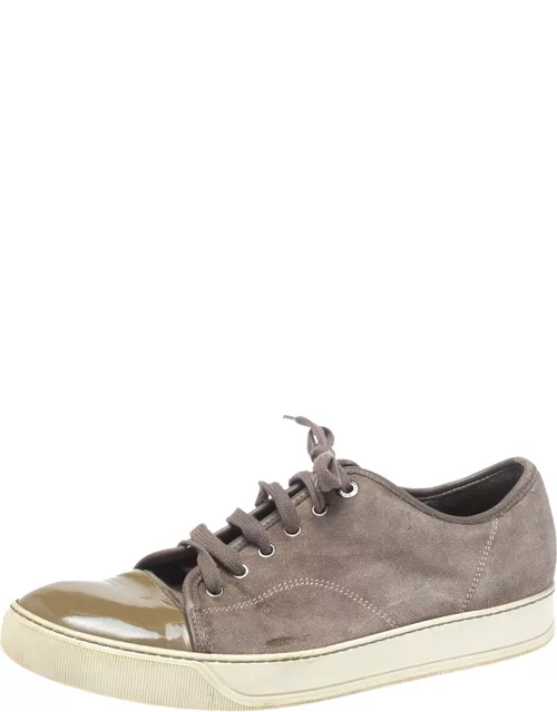 Lanvin Brown/Green Patent And Suede Leather Low Top Sneaker