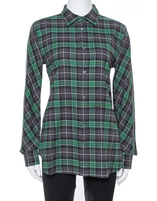Dsquared2 Green & Grey Cotton Checked Flannel Shirt