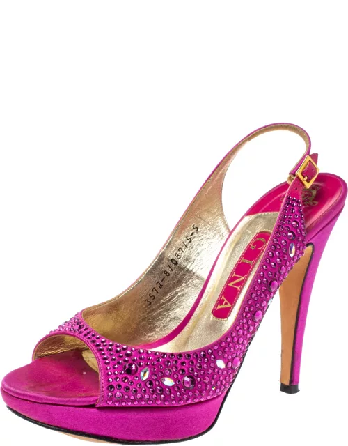 Gina Fuchsia Jewel Embellished Slingback Open Toe Platform Sandal