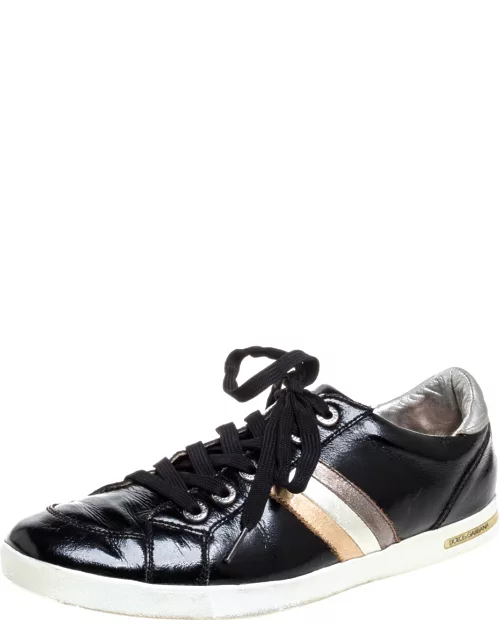 Dolce & Gabbana Black Patent Leather Low Top Sneaker