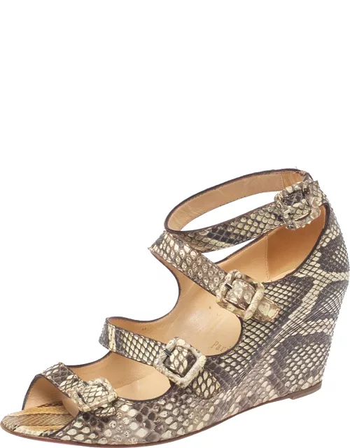 Christian Louboutin Beige Python Caged Buckle Wedge Sandal