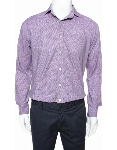 Etro Purple Houndstooth Pattern Cotton Long Sleeve Shirt