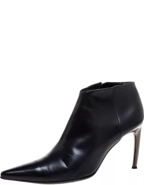 Sergio Rossi Black Leather Pointed Toe Ankle Bootie
