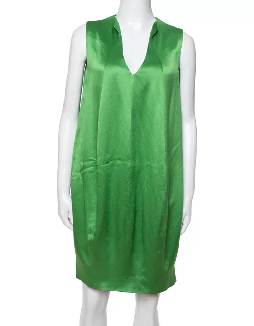 Alexander McQueen Green Silk Satin Sleeveless Shift Dress