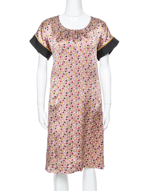 Kenzo Multicolor Abstract Polka Dot Print Silk Shift Dress