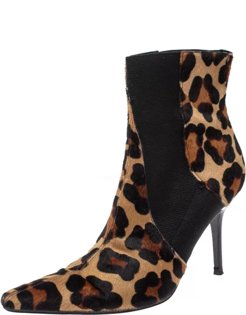 Dolce & Gabbana Animal Print Calf Hair and Elastic Fabric Knife Ankle Boot