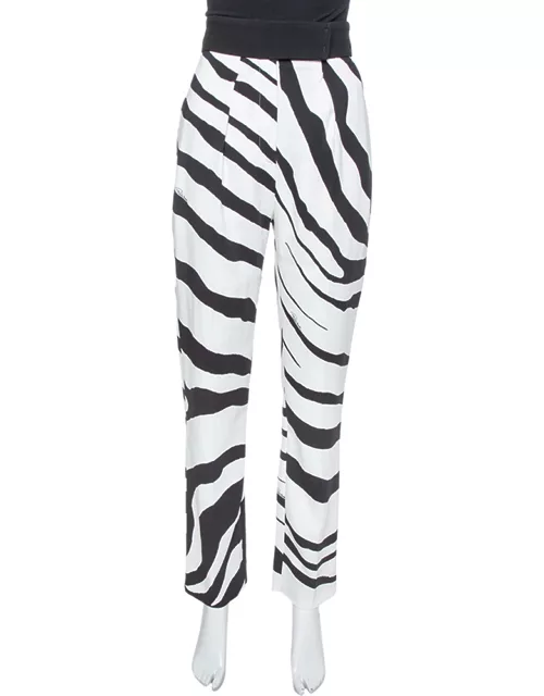 Roberto Cavalli White/Black Zebra Print High Wide Leg Trouser