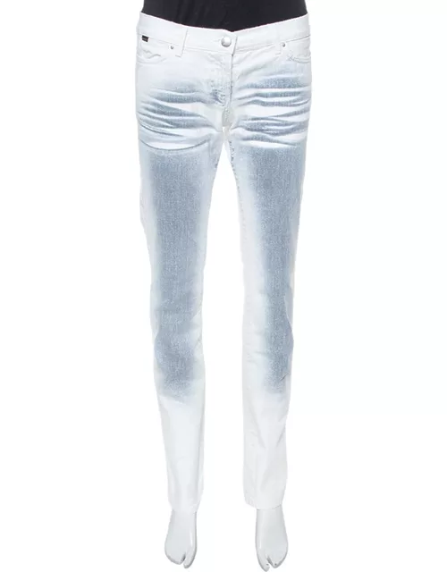 Just Cavalli White Ombre Distressed Flared Bottom Jeans