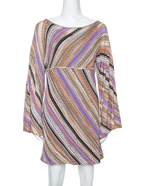 M Missoni Multicolor Perforated Knit Long Sleeve Dress