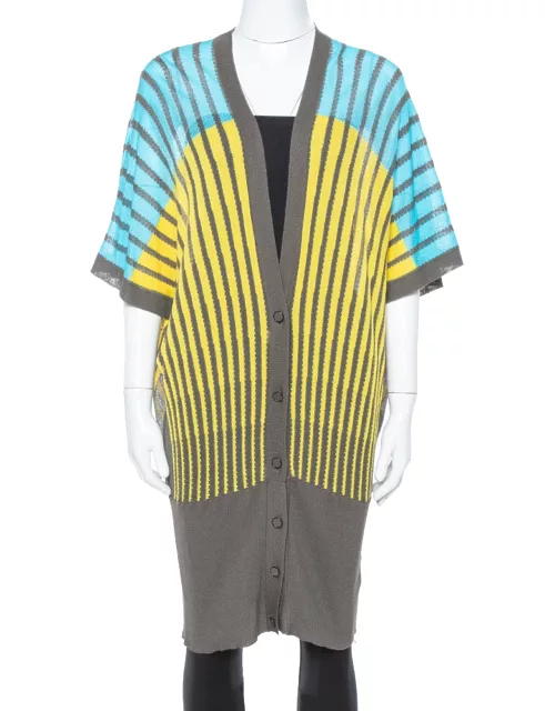 M Missoni Tri Color Striped Perforated Knit Button Front Cardigan