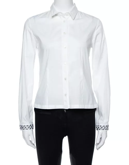 Burberry Brit White Cotton Studded Cuff Long Sleeve Shirt