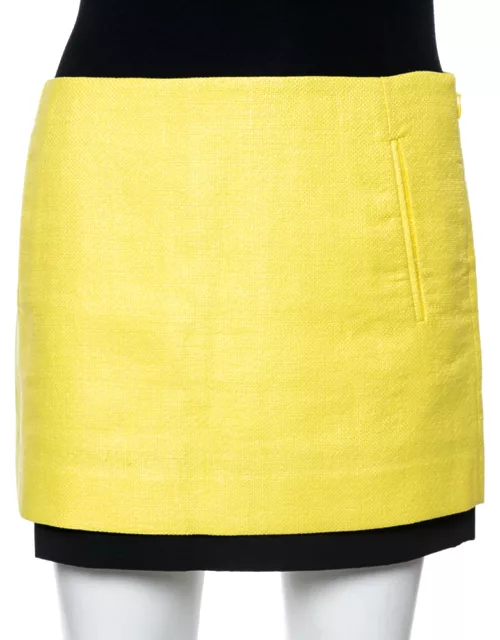 Diane Von Furstenberg Yellow Coated Raffia Elley Mini Skirt
