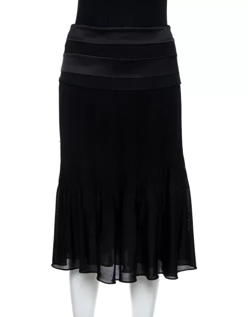 Giorgio Armani Black Nylon Blend Jersey Flared Skirt