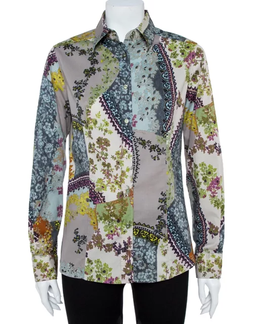 Etro Multicolor Floral Print Stretch Cotton Shirt