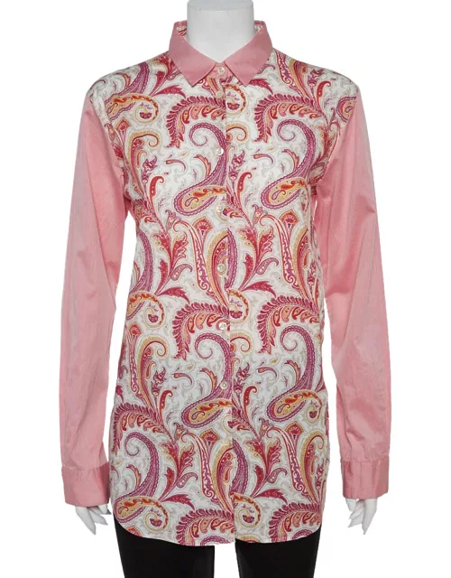 Etro Pink Paisley Print Cotton Button Front Shirt