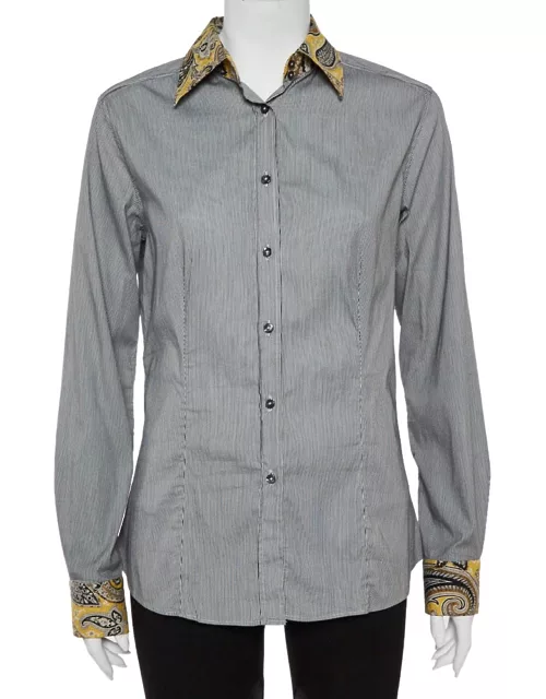 Etro Black and White Cotton Stripe Body with Paisley Print Shirt