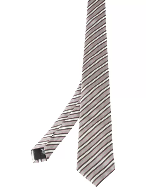 Boss By Hugo Boss White Diagonal Striped Silk Tie