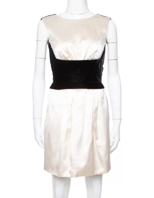 Yves Saint Laurent Cream Silk Velvet Trim Sleeveless Dress