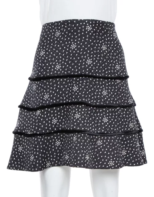 Emporio Armani Black Textured Silk Tiered Short Skirt