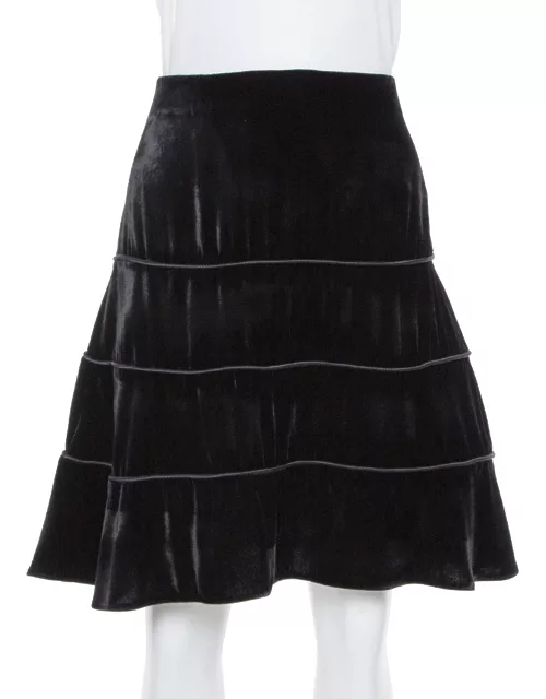 Emporio Armani Black Velvet Tiered Short Skirt