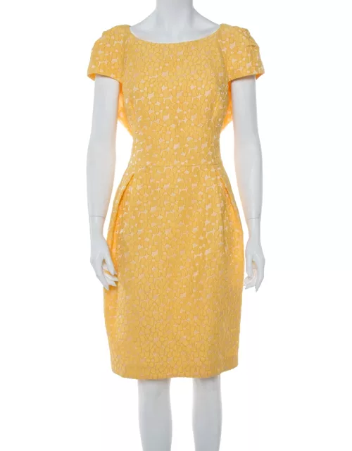 CH Carolina Herrera Yellow Floral Jacquard Sheath Dress