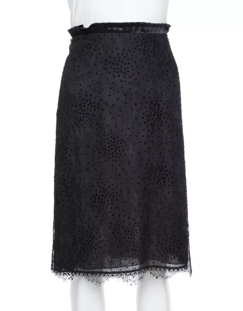 Emporio Armani Black Pleated Waist Detail & Floral Lace Short Skirt