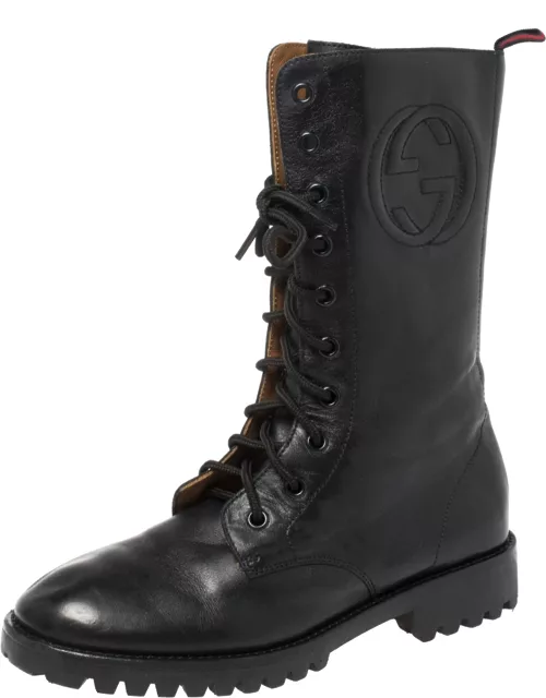 Gucci Deep Navy Leather Combat Boot