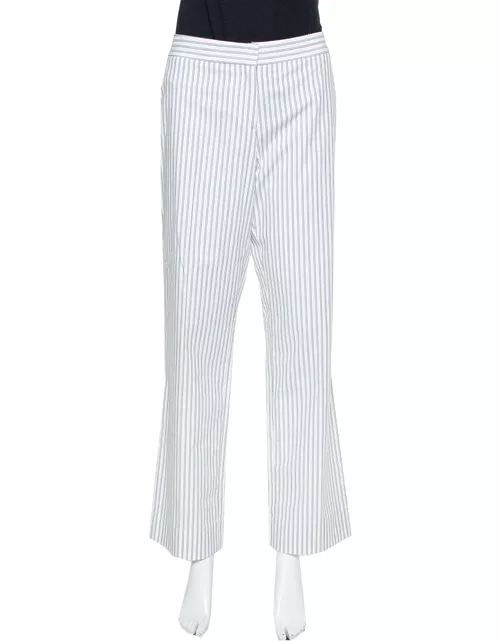 Etro White Pinstriped Cotton Straight Leg Pants