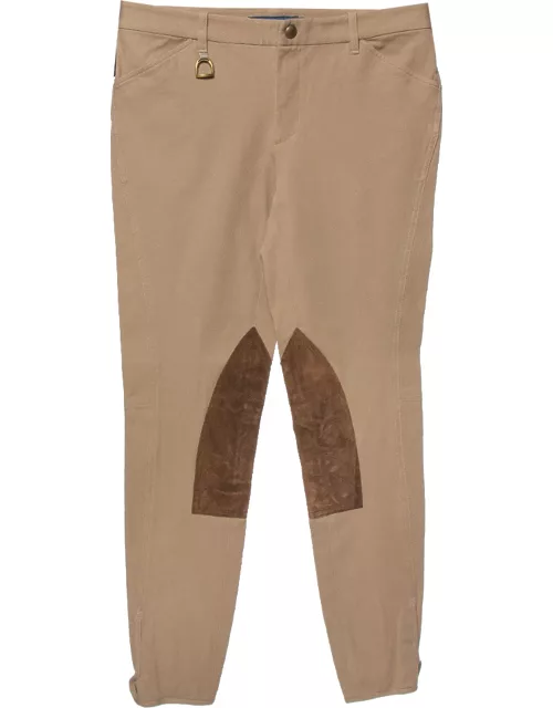 Ralph Lauren Khaki Brown Stretch Cotton Leather Patch Trousers