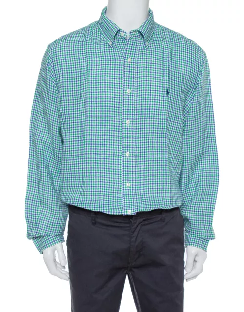 Ralph Lauren Bicolor Linen Checkered Button Front Shirt