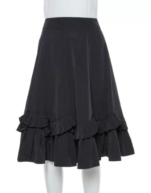 Emporio Armani Black Faille Ruffled Midi Skirt