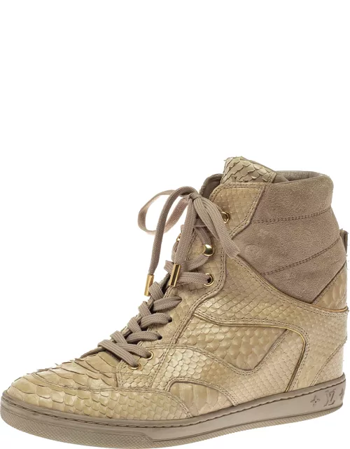 Louis Vuitton Beige Monogram Suede And Python Cliff Top Sneaker Boot