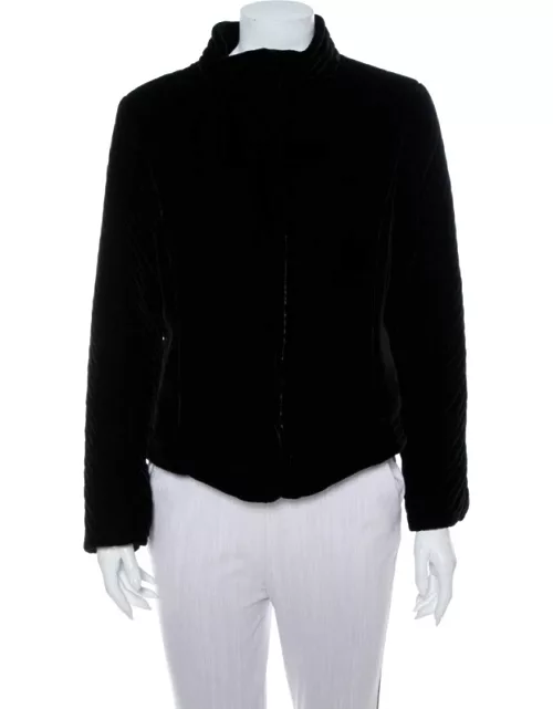 Emporio Armani Black Velvet Quilt Detail Stand Collar Jacket
