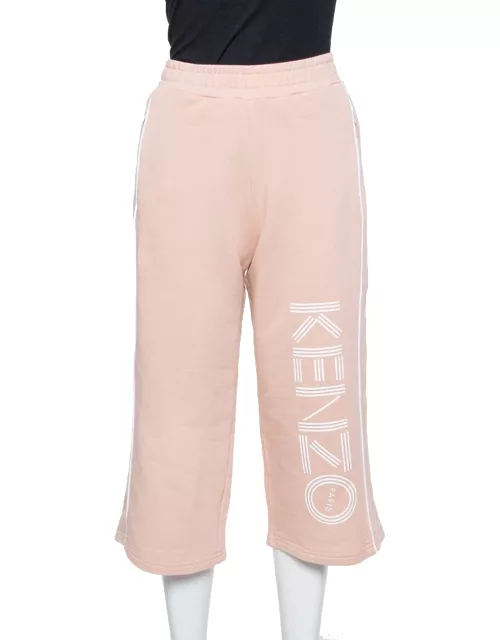 Kenzo Salmon Pink Knit Logo Printed Cropped Track Pants